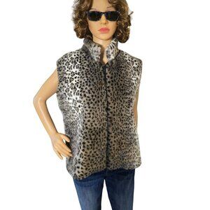 Vintage 90s Painted Pony Faux Fur Cheetah Print Vest Womens Size Medium Mob Wife